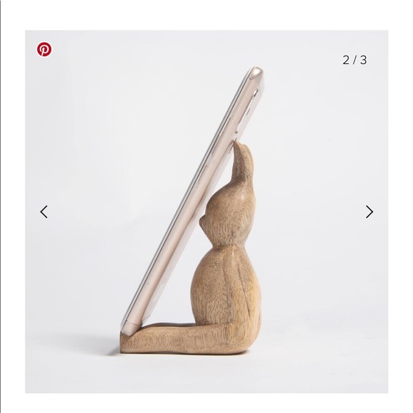 Desktop Cell Phone Holder - Mango Wood Rabbit - Picture 2 of 3